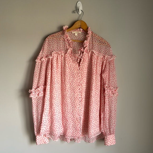 Jonathan Simkhai Delicate Romantic Silk Crepe Polka Dot Print Blouse Small - Picture 2 of 12